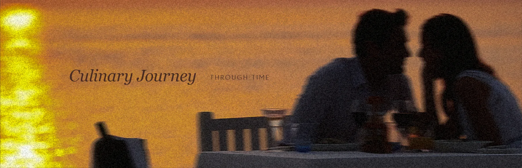 Couple at sunset on the beach terrace, Culinary Journey title