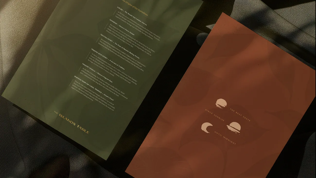 Menu cover and terracotta insert with the brand symbols
