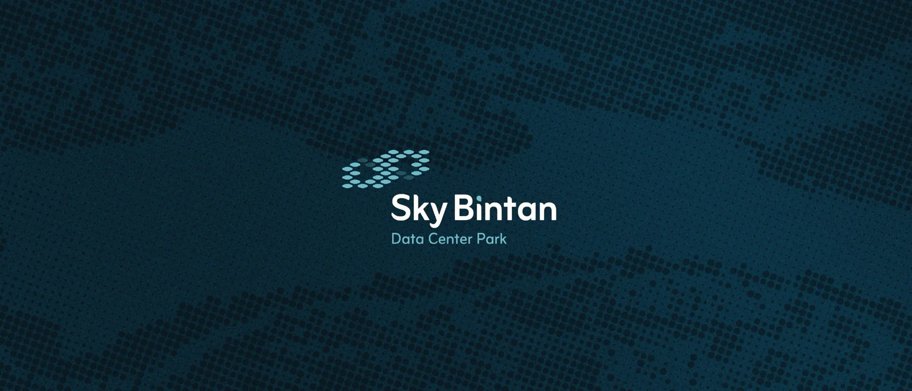 Sky Bintan logo, a pixel-style symbol above “Sky Bintan, Data Center Park”, on deep teal
