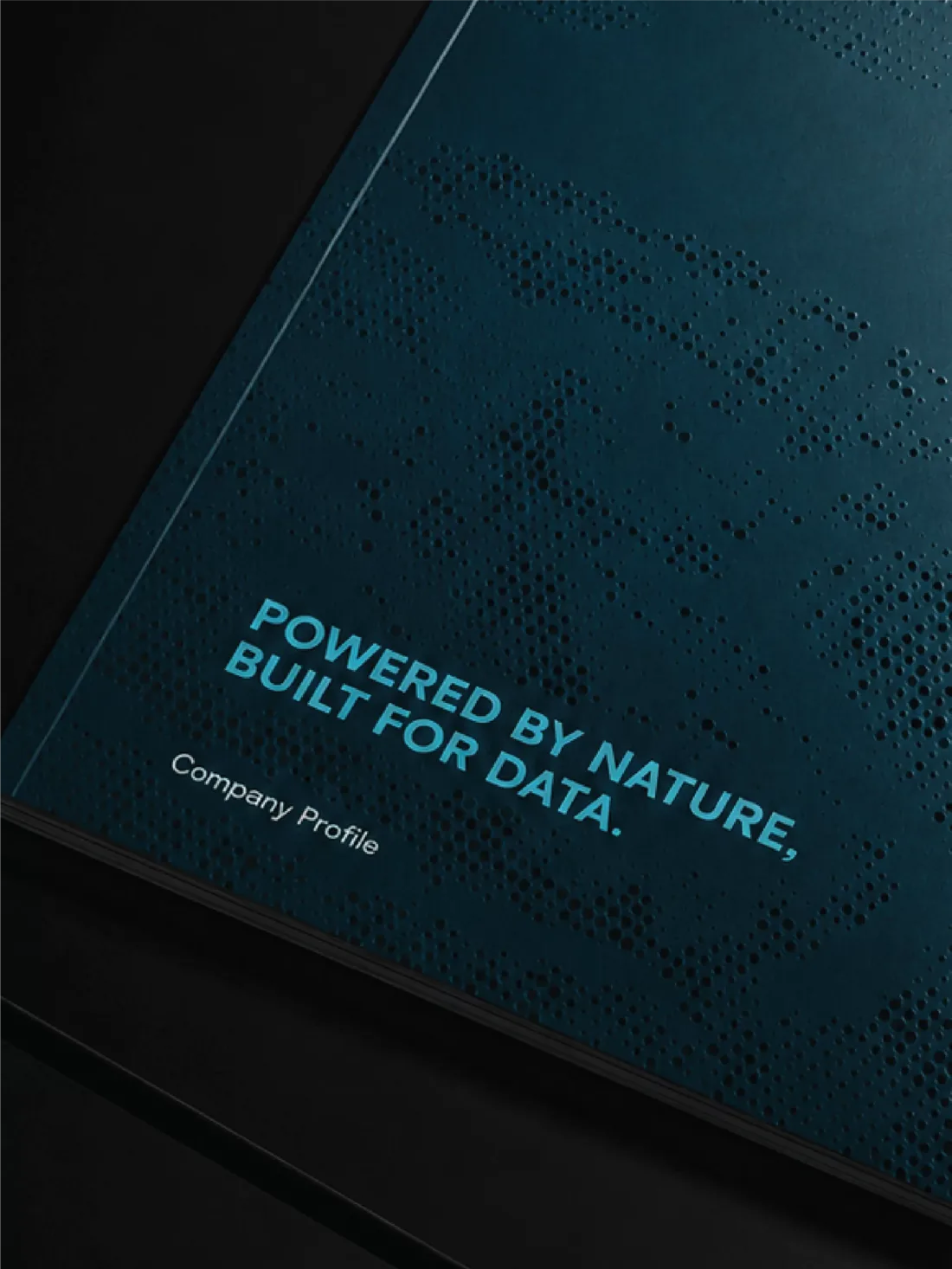 Close view of the profile cover reading “Powered by nature, built for data. Company Profile”